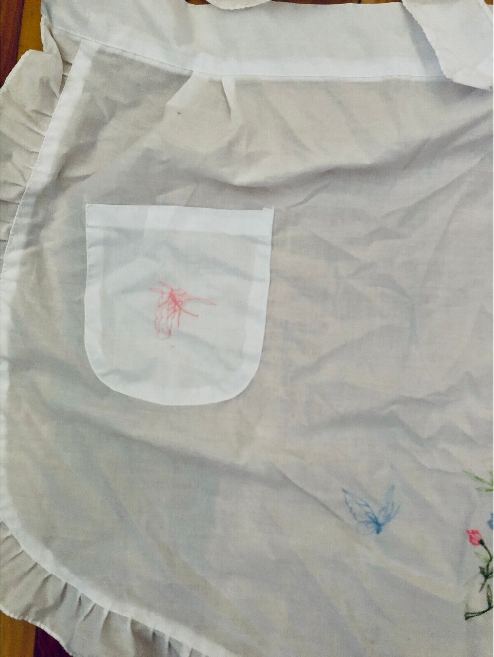 Vintage Embroidered Floral Apron Cottagecore Embroidery Flowers Birds Kitchen - Picture 3 of 3